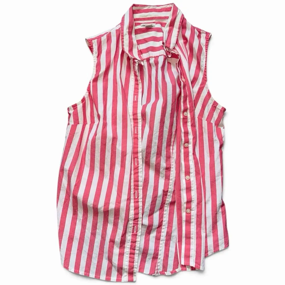 J.Crew Womens Small Pink White Striped Sleeveless Button Up Preppy Coastal Top
